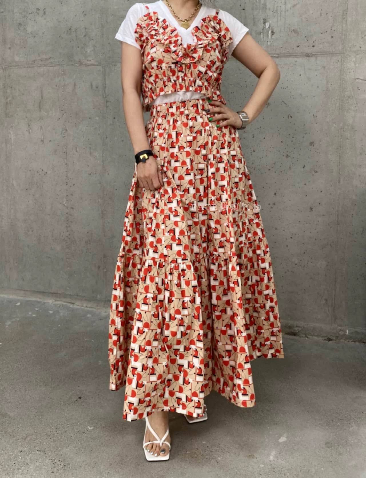 時尚印花花邊大裙擺套裝