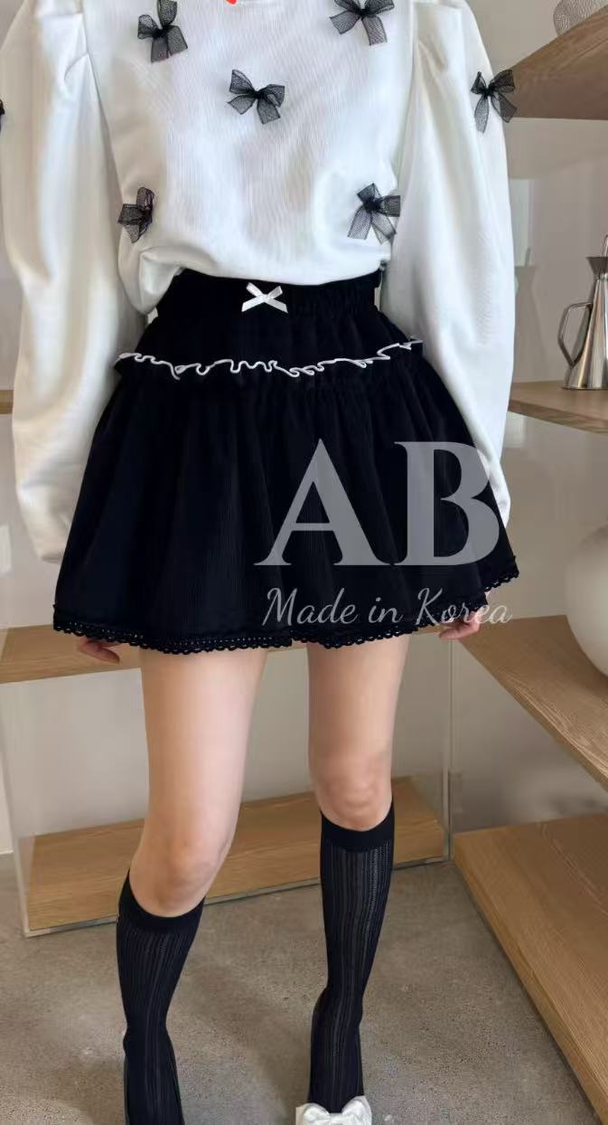 ＡＢ家減齡秋款顯瘦蝴蝶結短裙（黑）