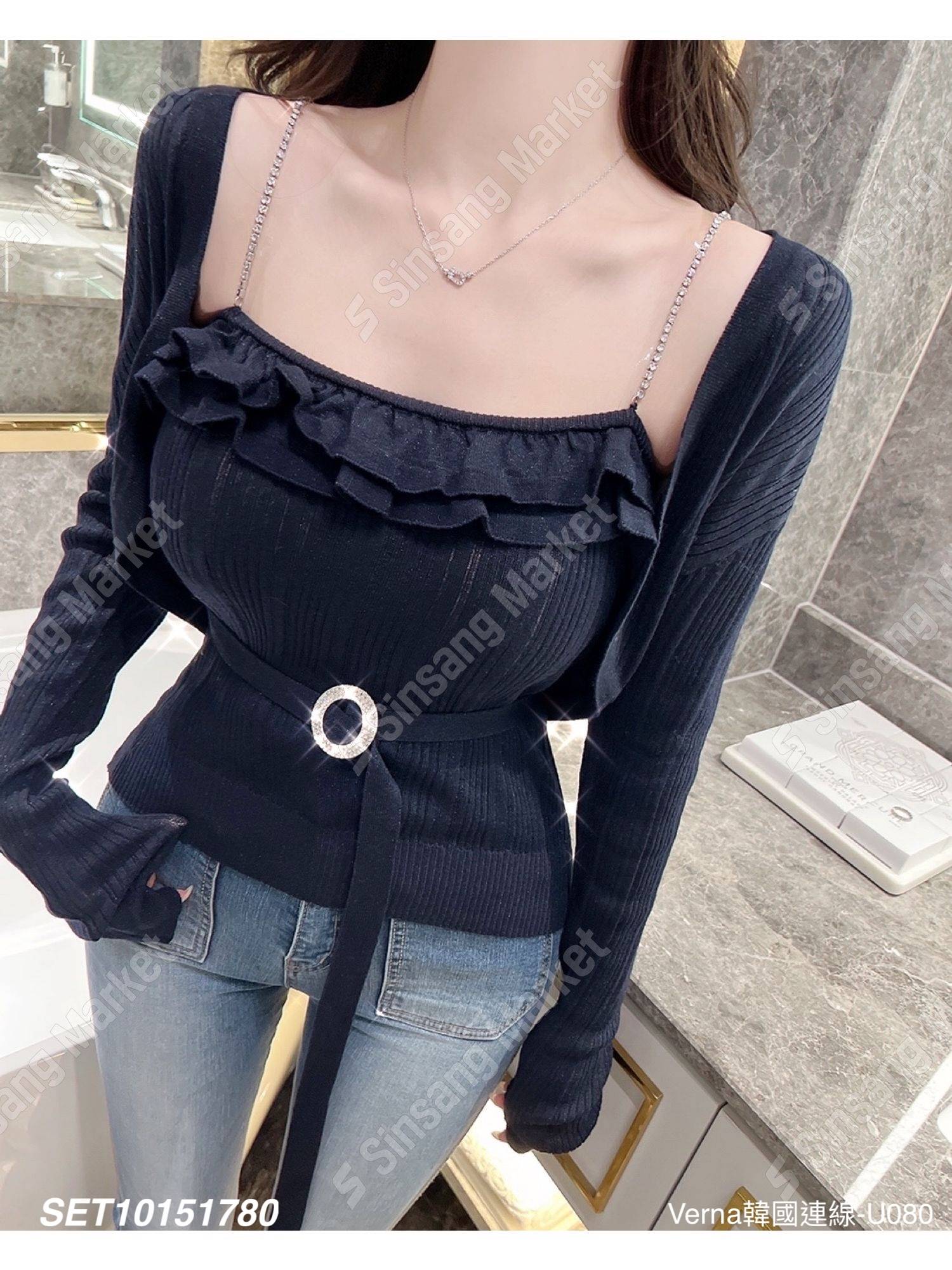 典雅氣質坑條荷葉上衣