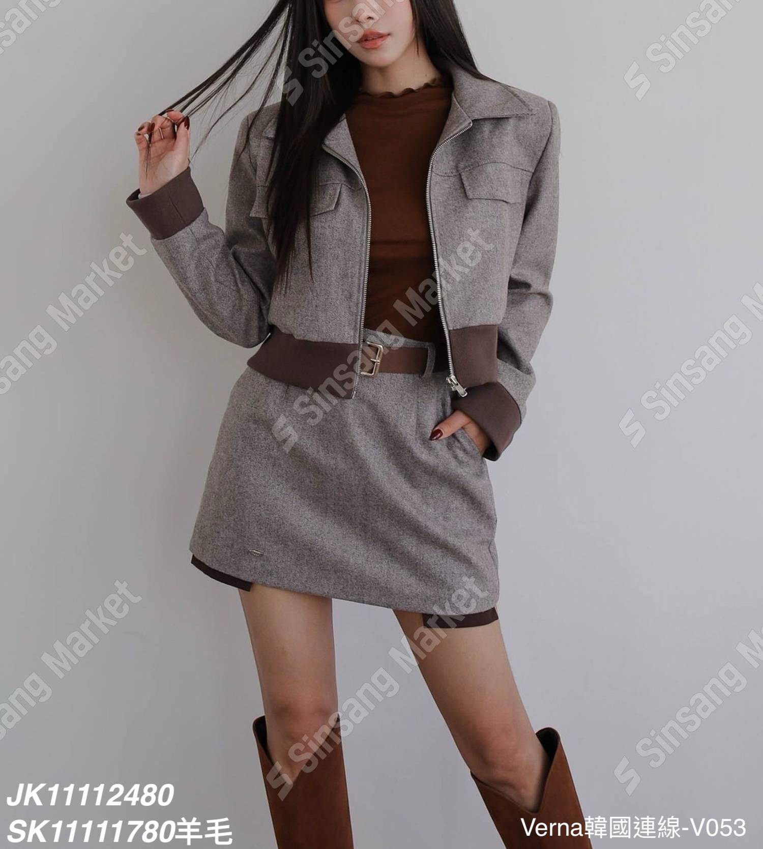 翻領質感羊毛短裙套裝