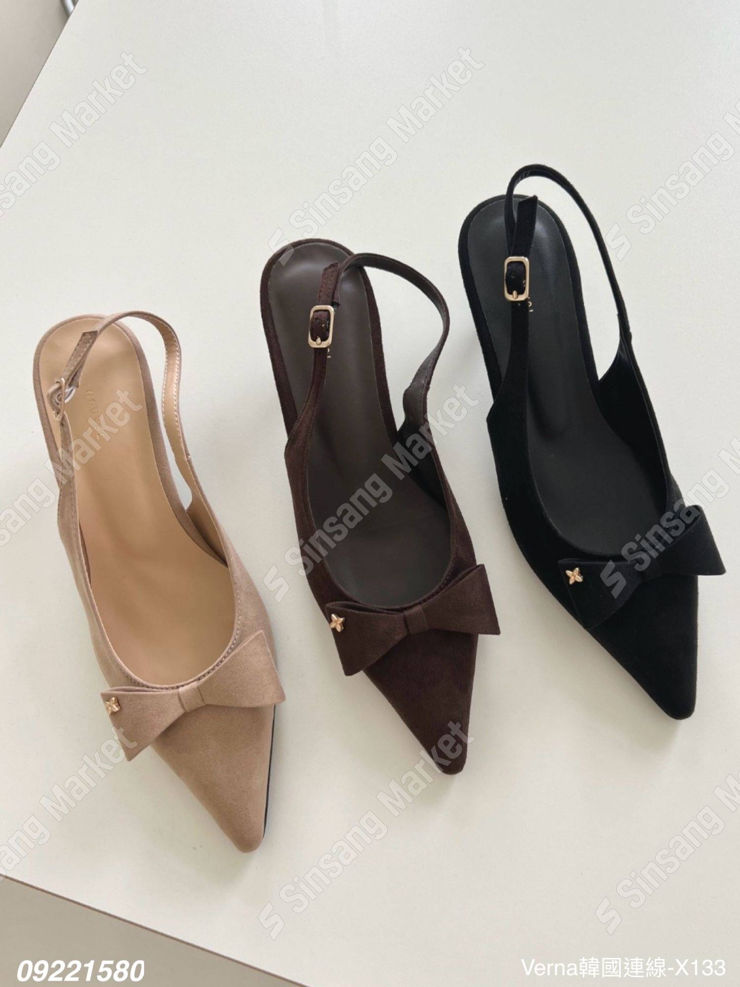 尖頭麂皮蝴蝶結平底涼鞋