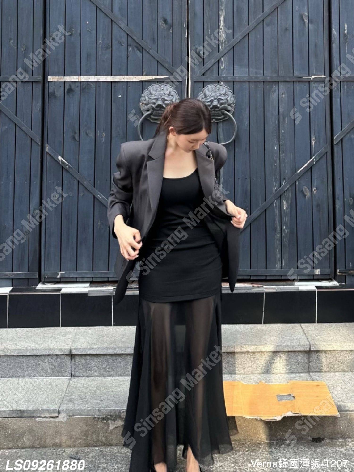 俐落素雅拼接雪紡背心裙