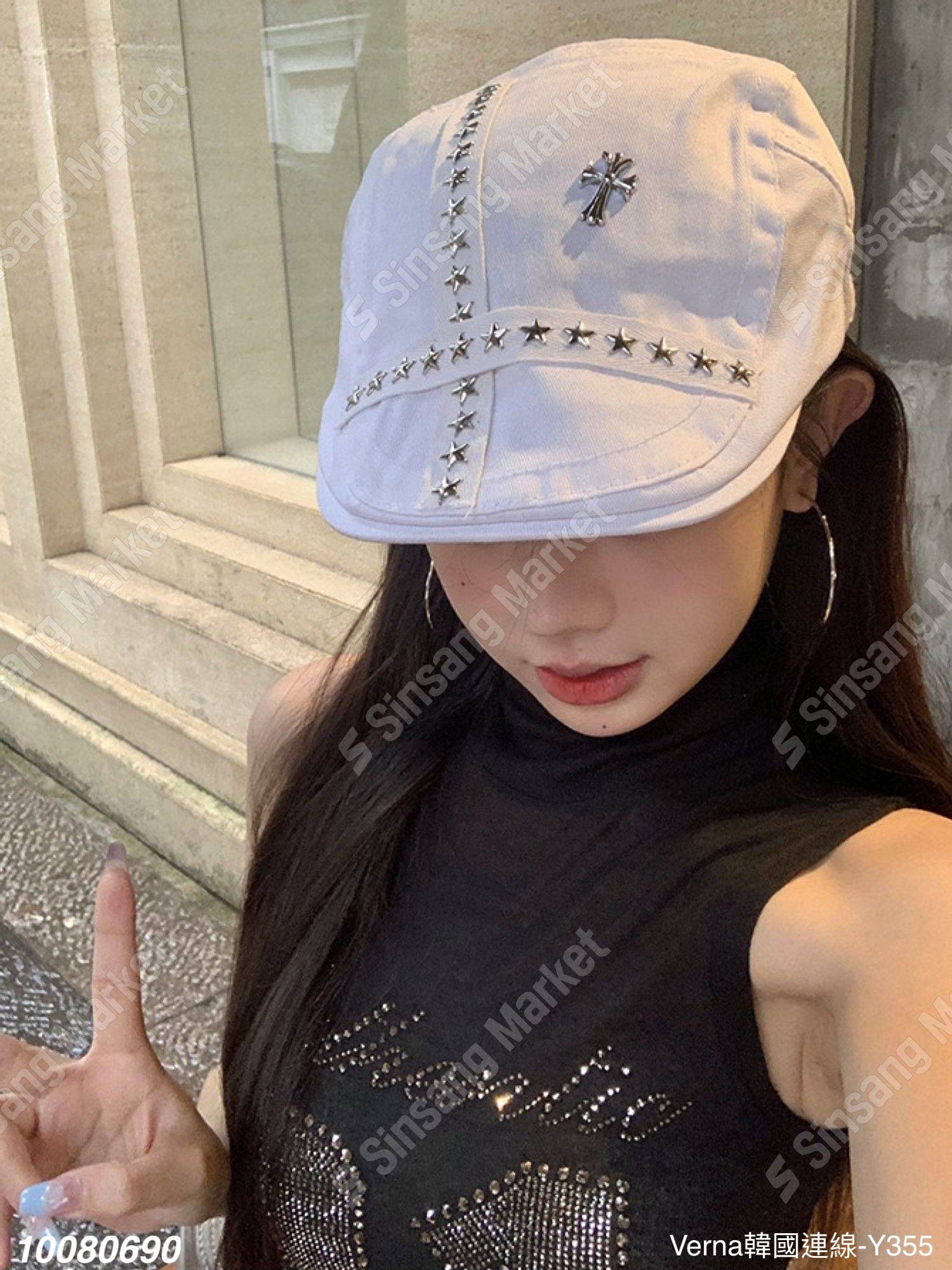 中性潮流鉚釘報童帽