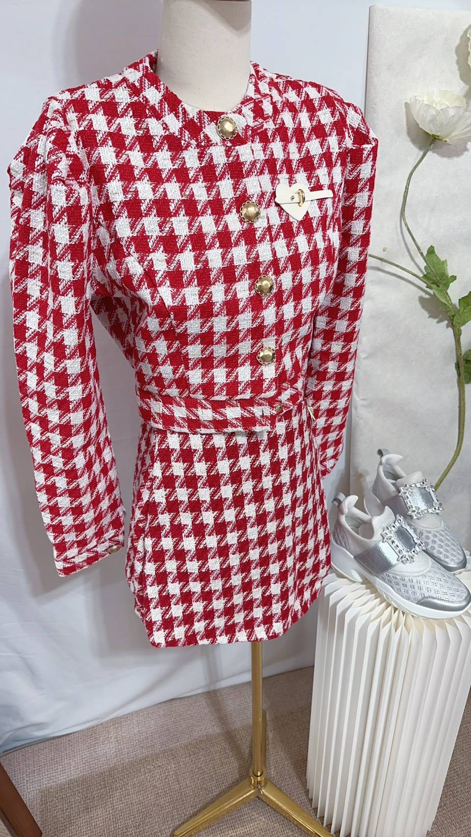 千金千鳥格小香風套裝