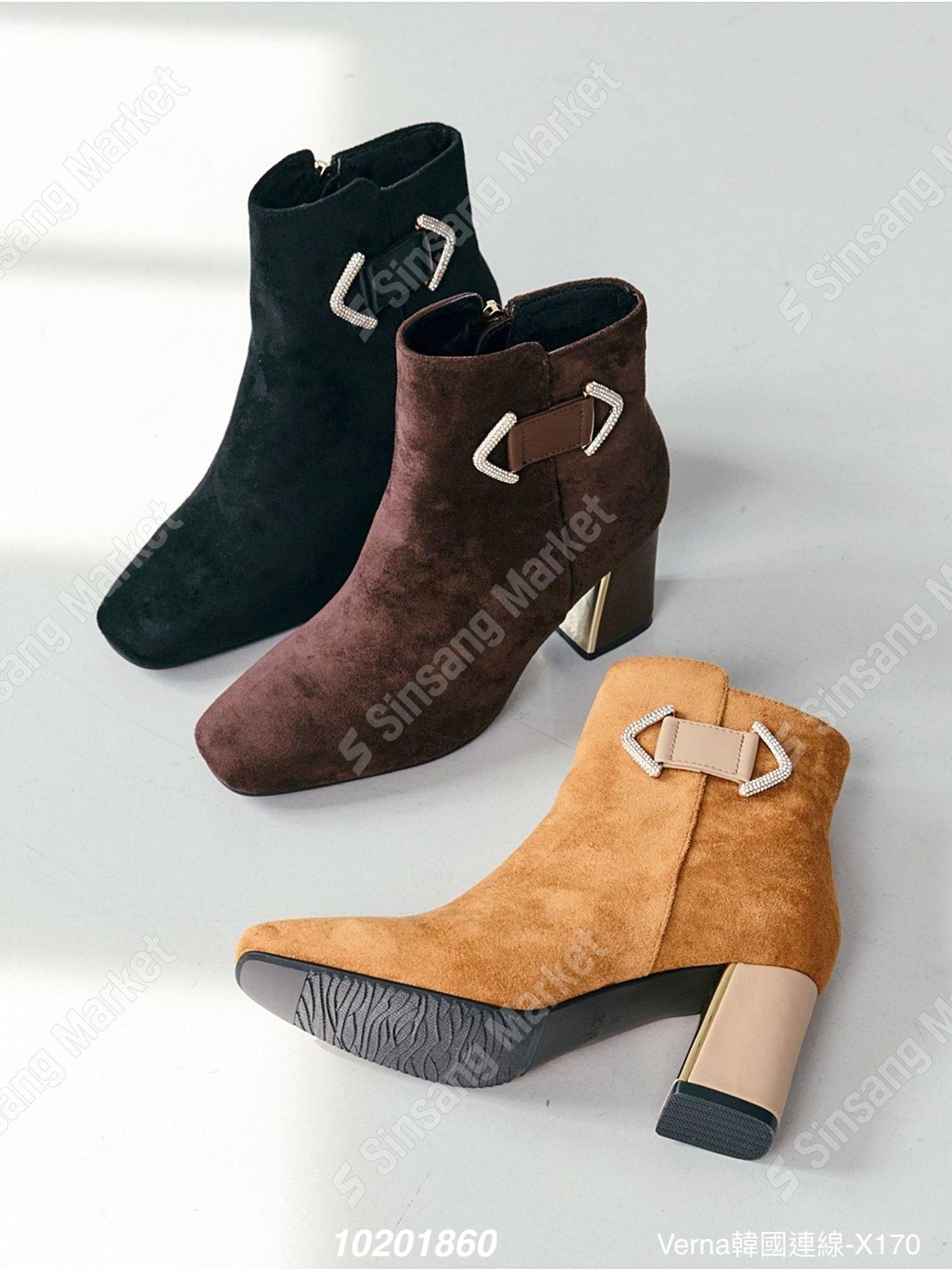 秋冬俐落麂皮粗跟短靴