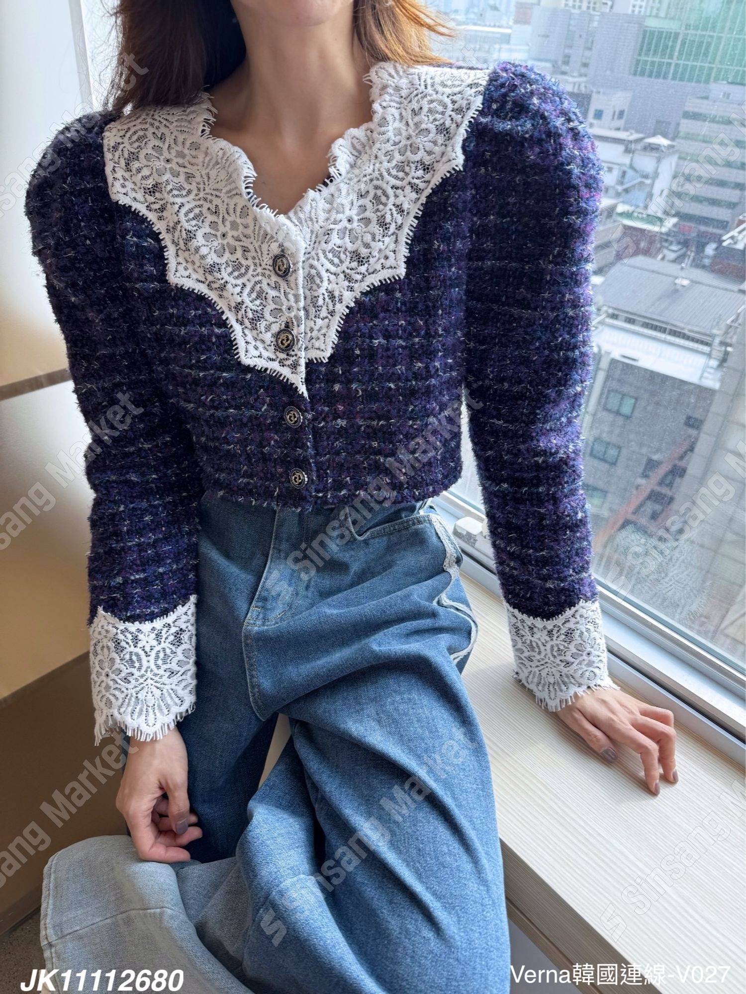 復古蕾絲雕花毛呢外套