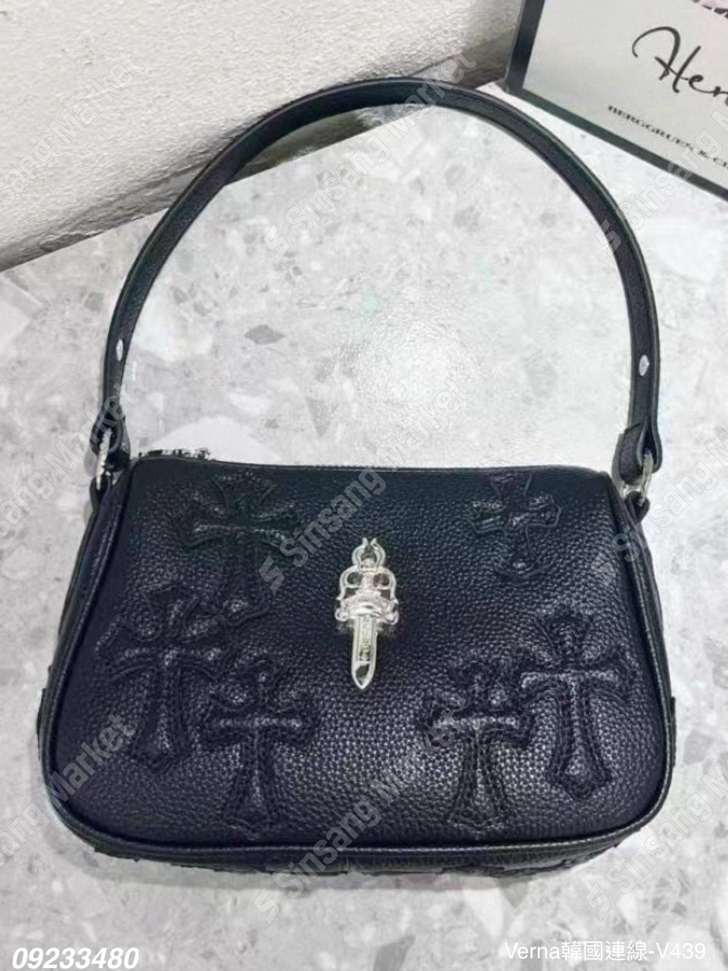 十字壓紋皮革手提包