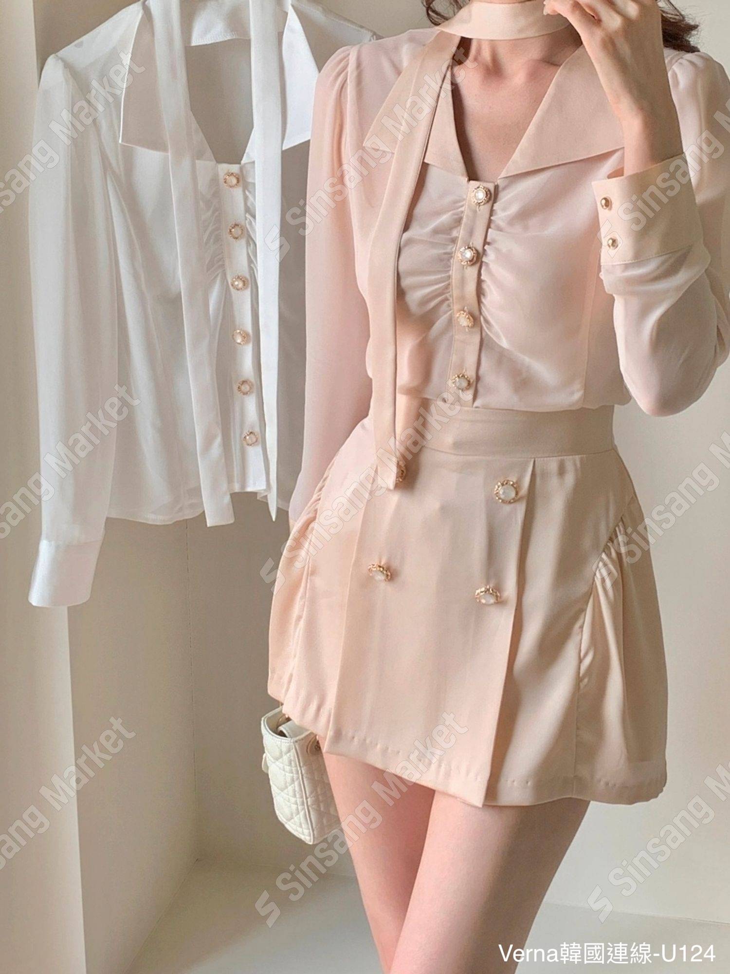 浪漫雪紡翻領短裙套裝