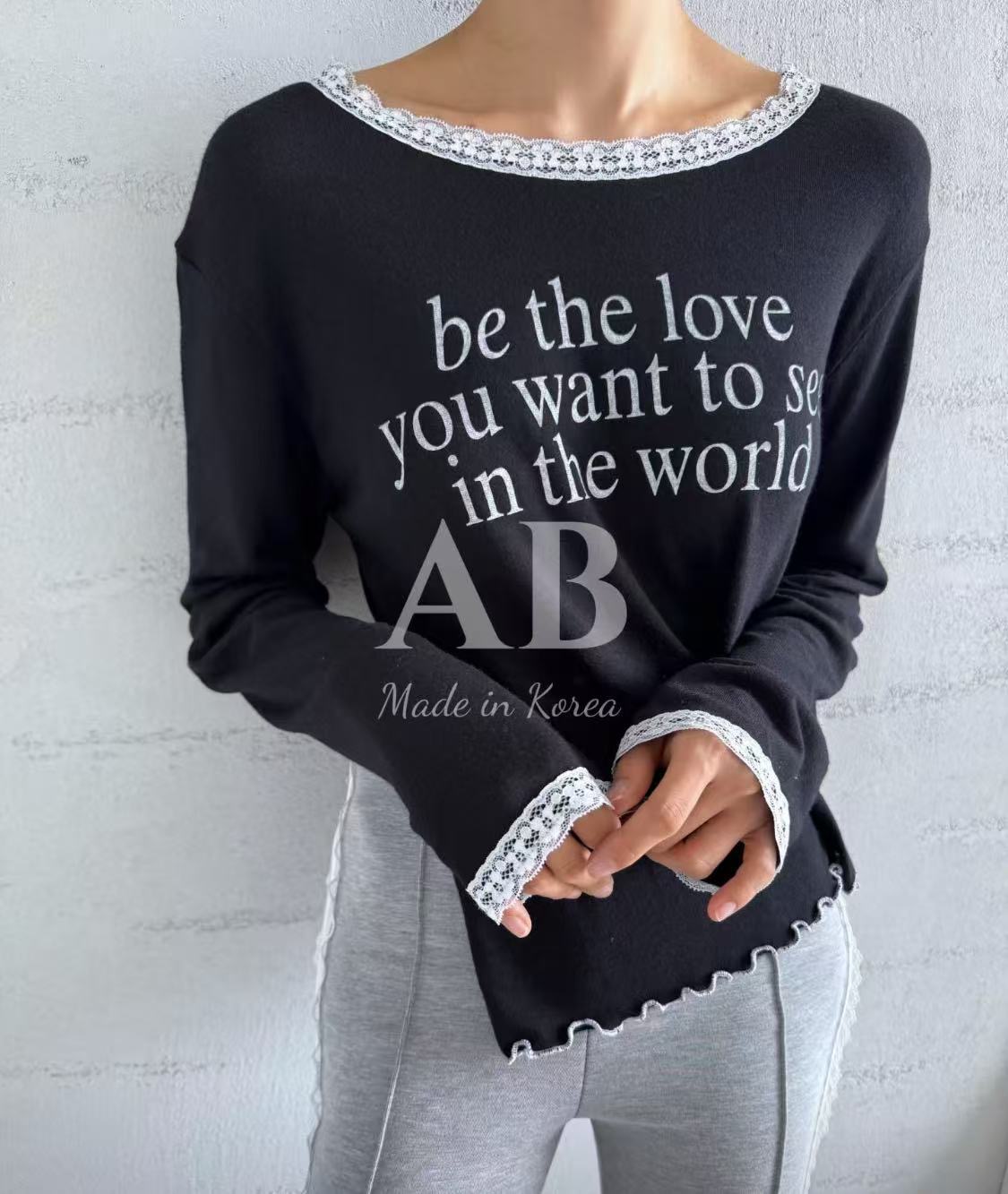 AB家大園領字母蕾絲薄長袖