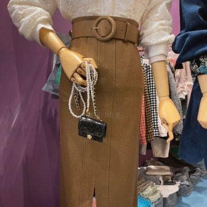 時尚高腰前開衩包臀裙(咖/綠）