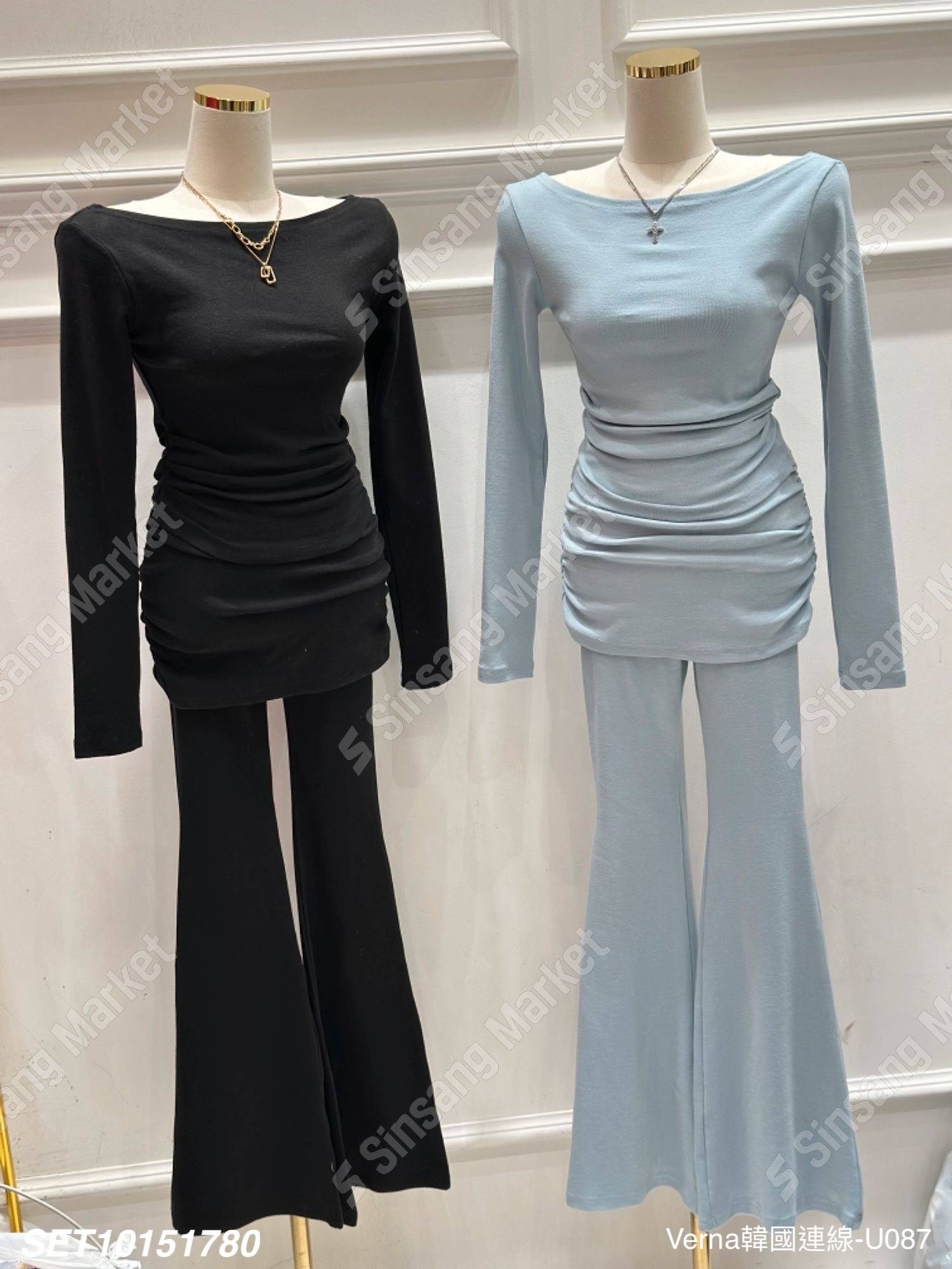 素雅抓皺喇叭褲套裝