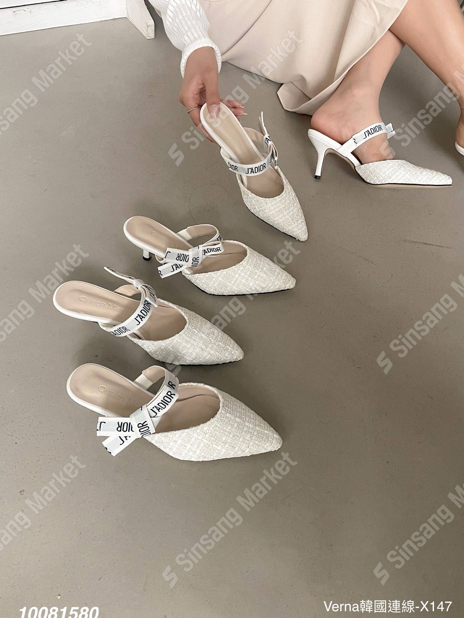 尖頭毛呢低跟涼鞋