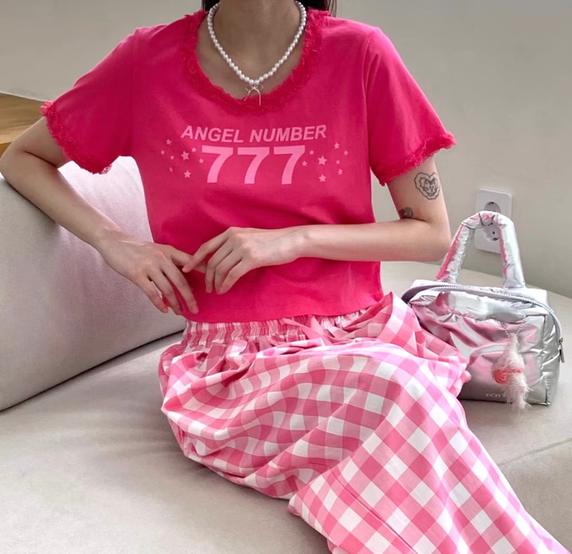 花邊圓領幸運777數字短袖