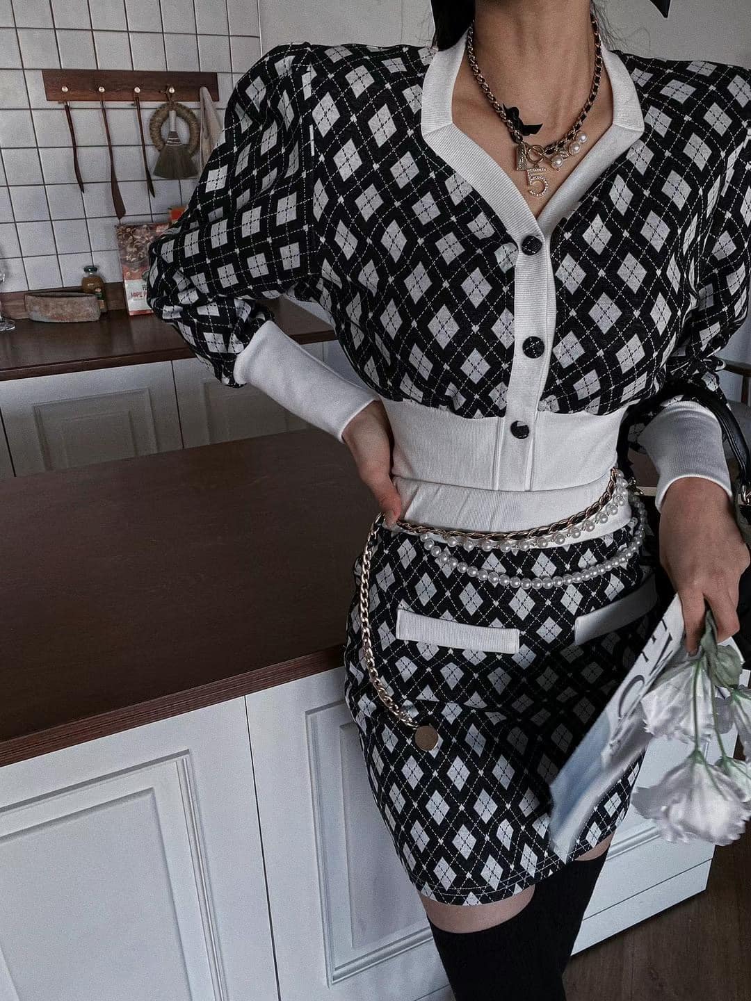 兩件式格紋上衣＋裙