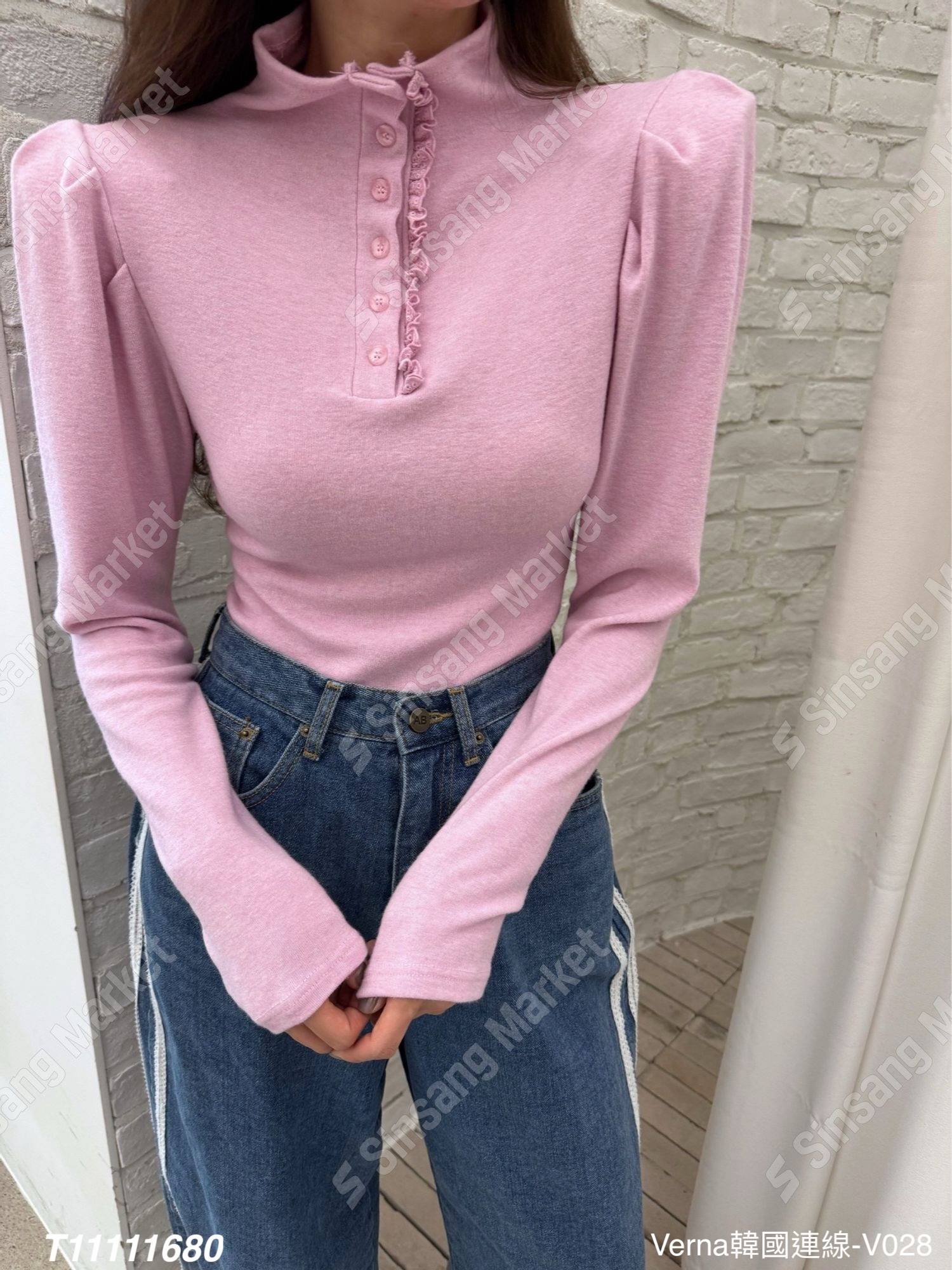 甜美立領排扣上衣