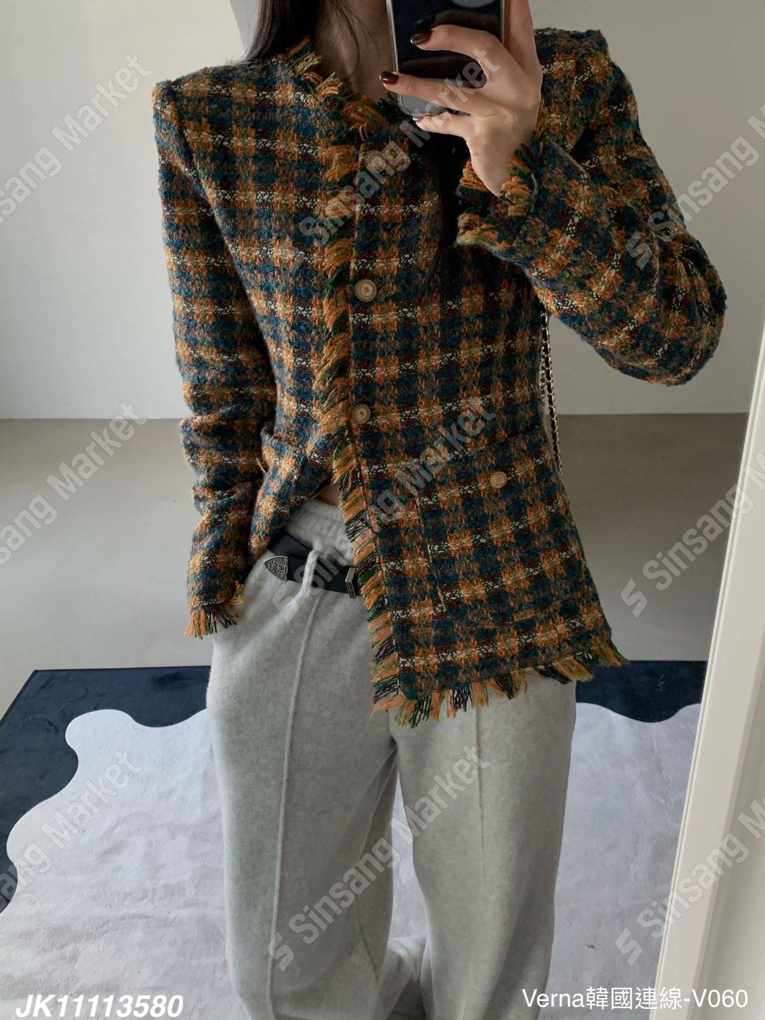 格子毛呢厚磅上衣