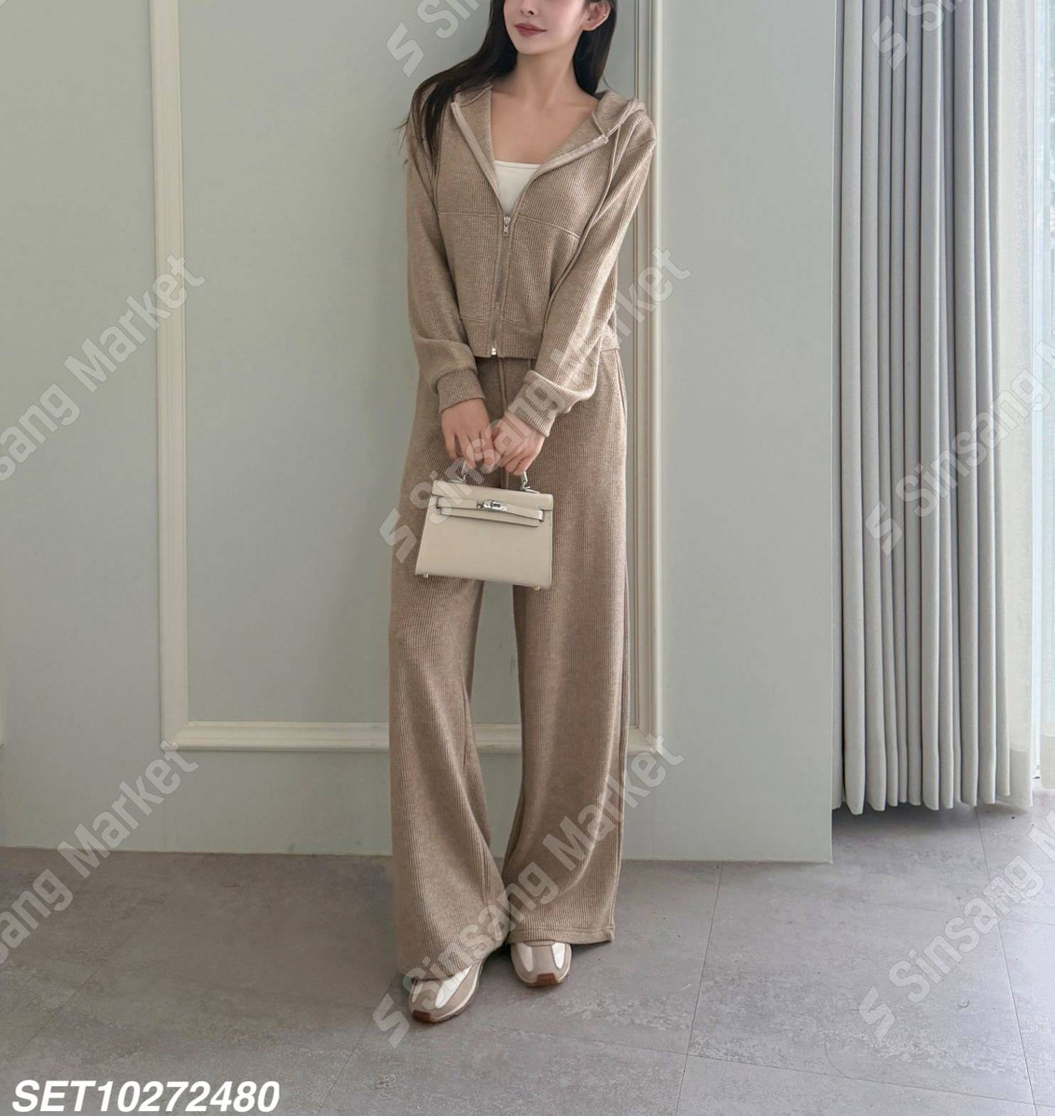 極簡拉鍊連帽長褲套裝