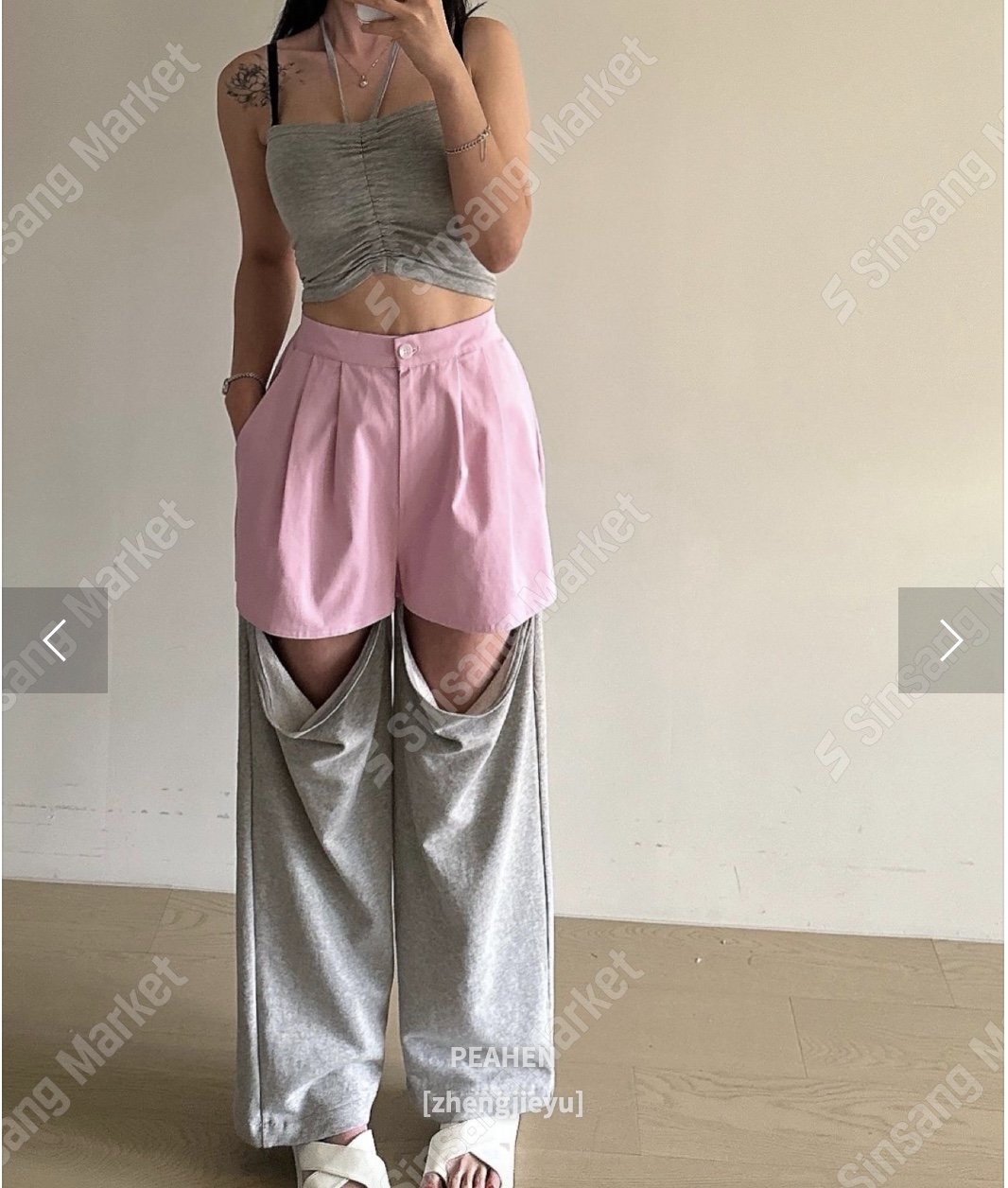 拼色灰粉質感休閒褲