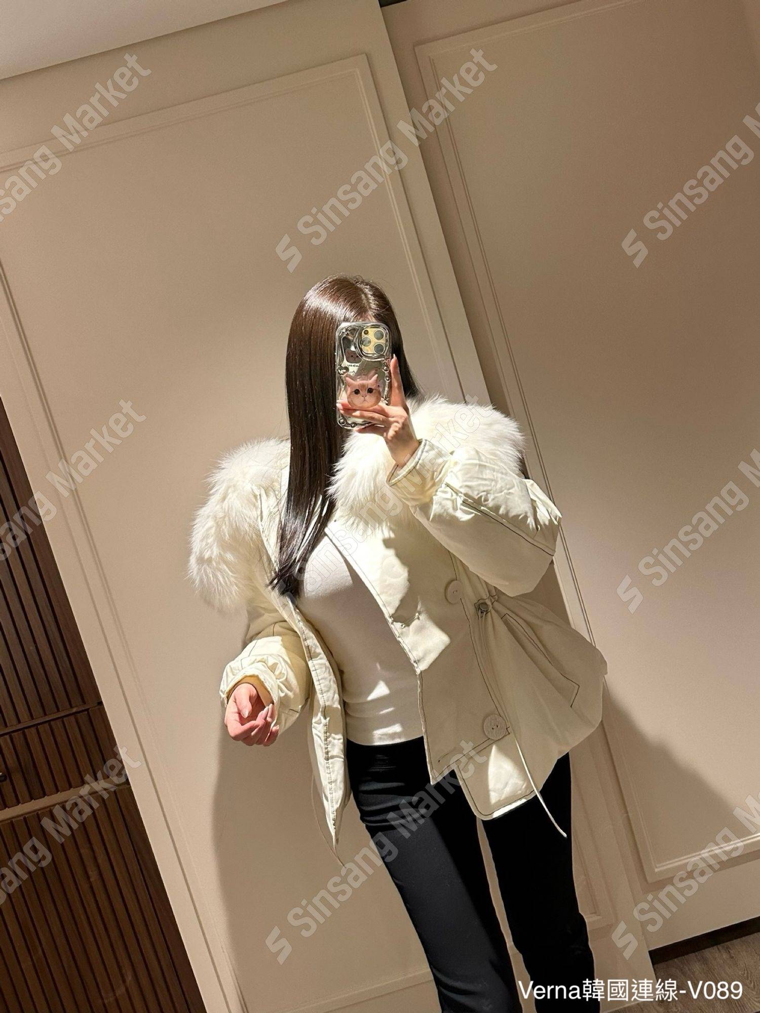 絨毛大翻領抽繩外套