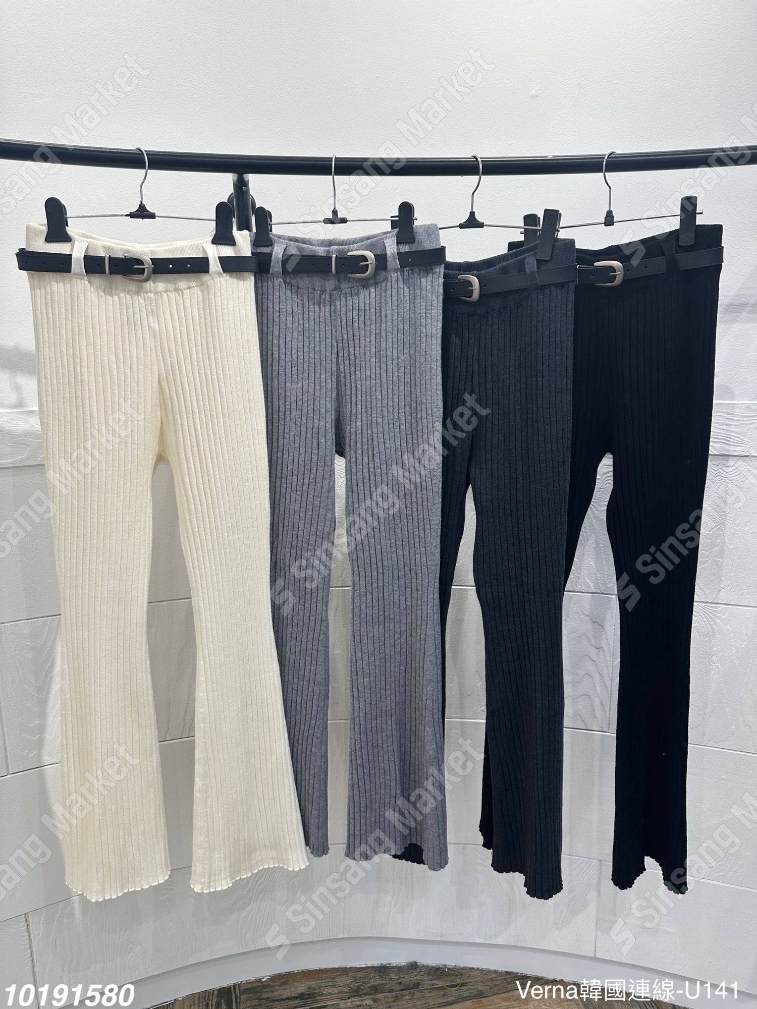 韓系高腰坑條落地褲