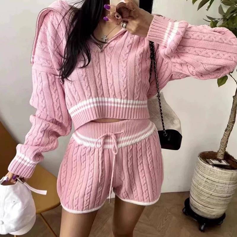 秋冬海軍領麻花針織針織套裝