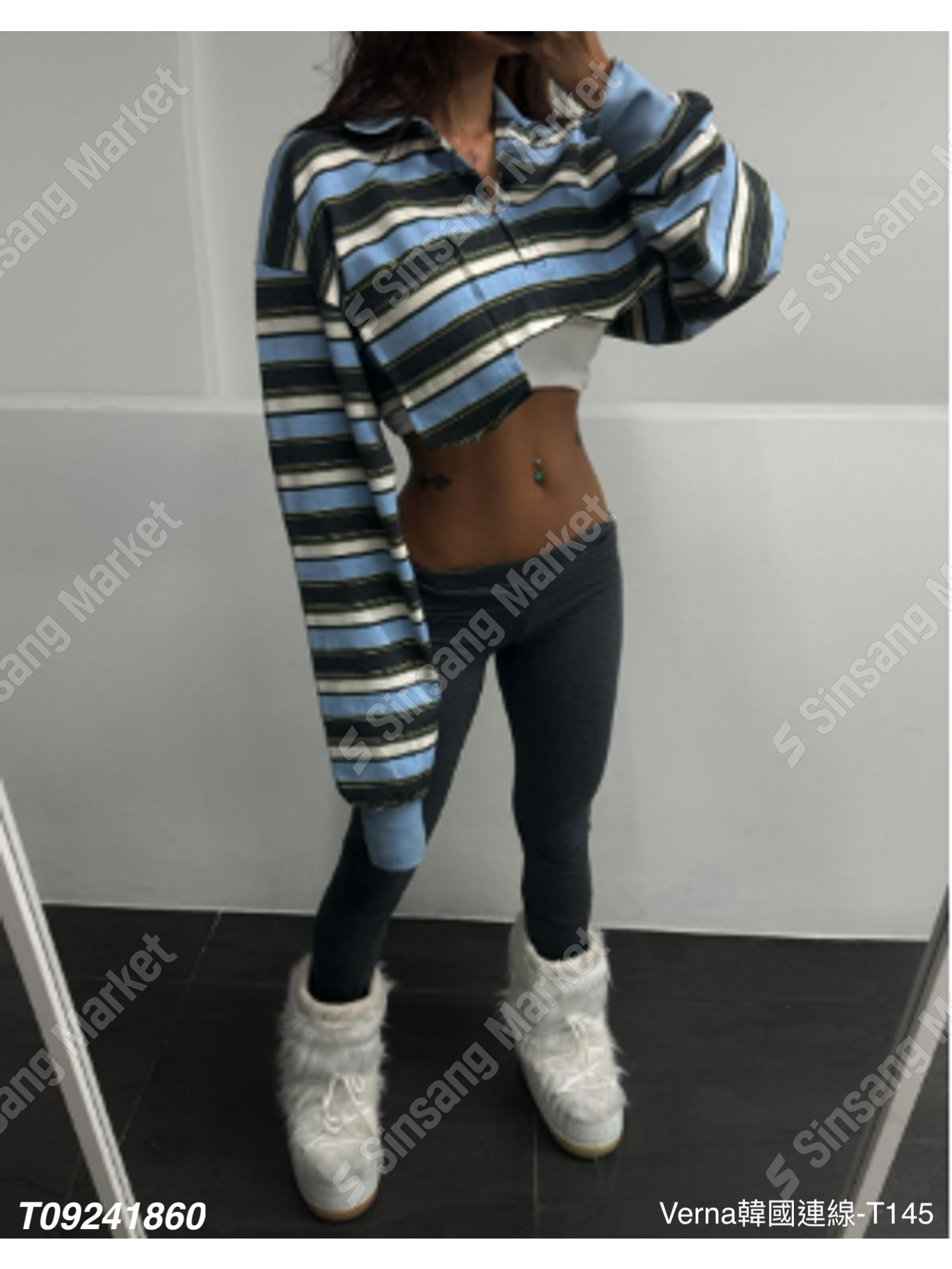 不規則條紋短版上衣