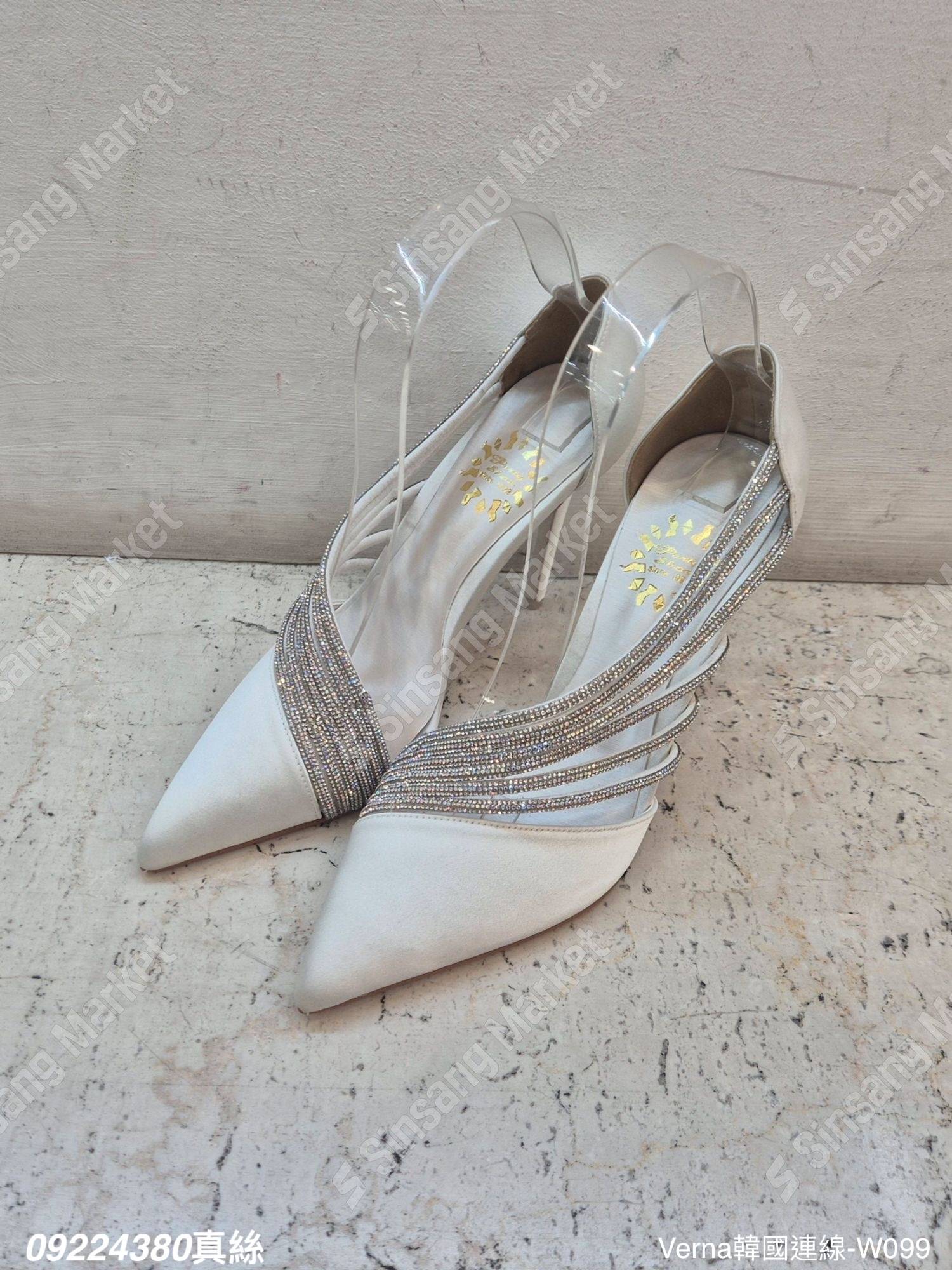 真絲水鑽尖頭高跟鞋