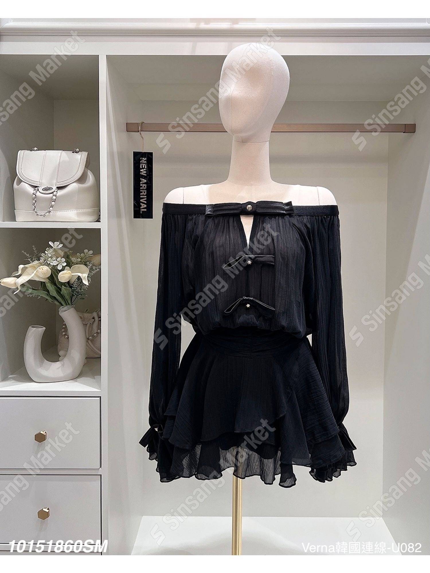 高雅平口蝴蝶結雪紡上衣