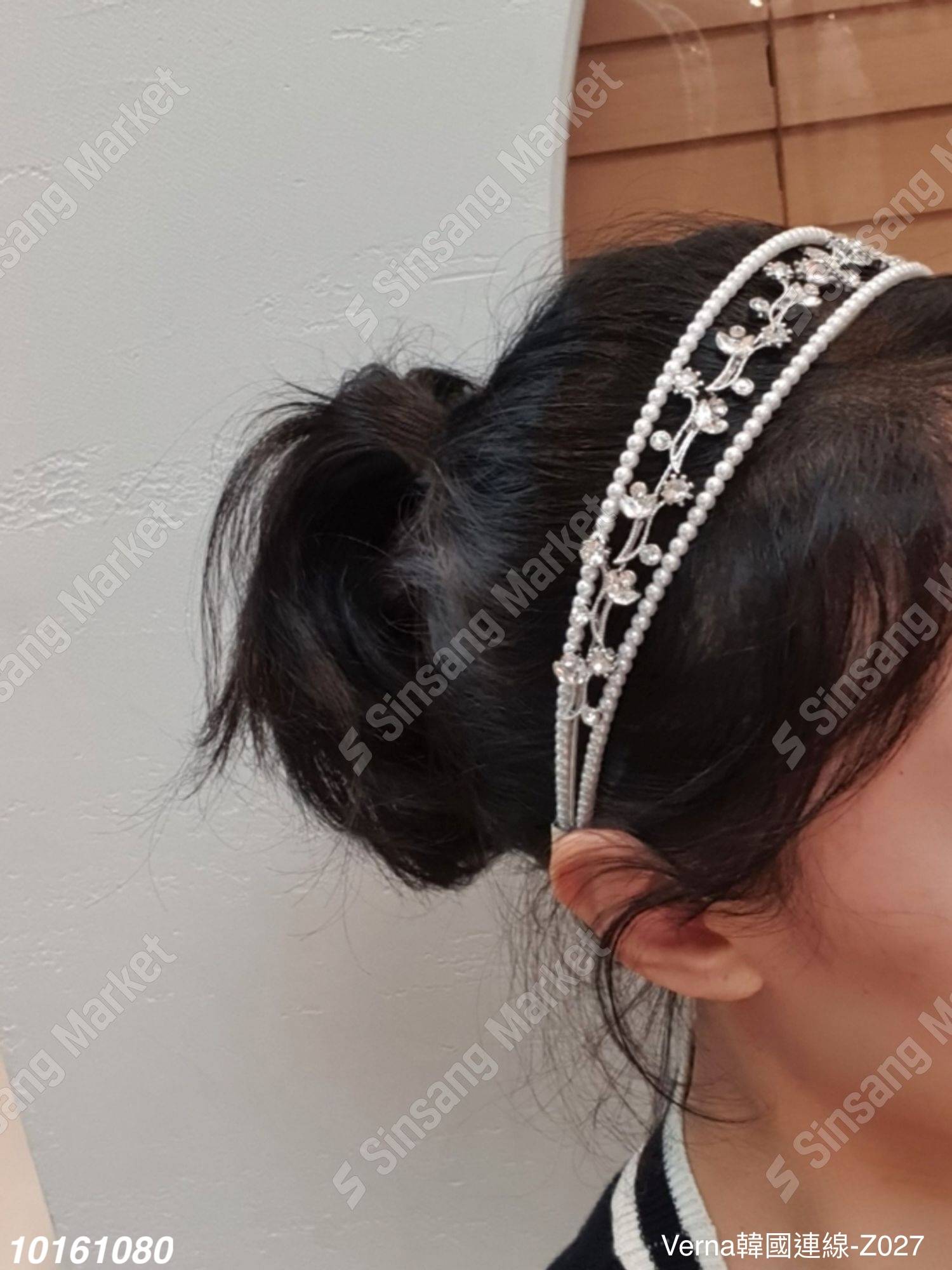 珍珠水鑽寬版髮箍