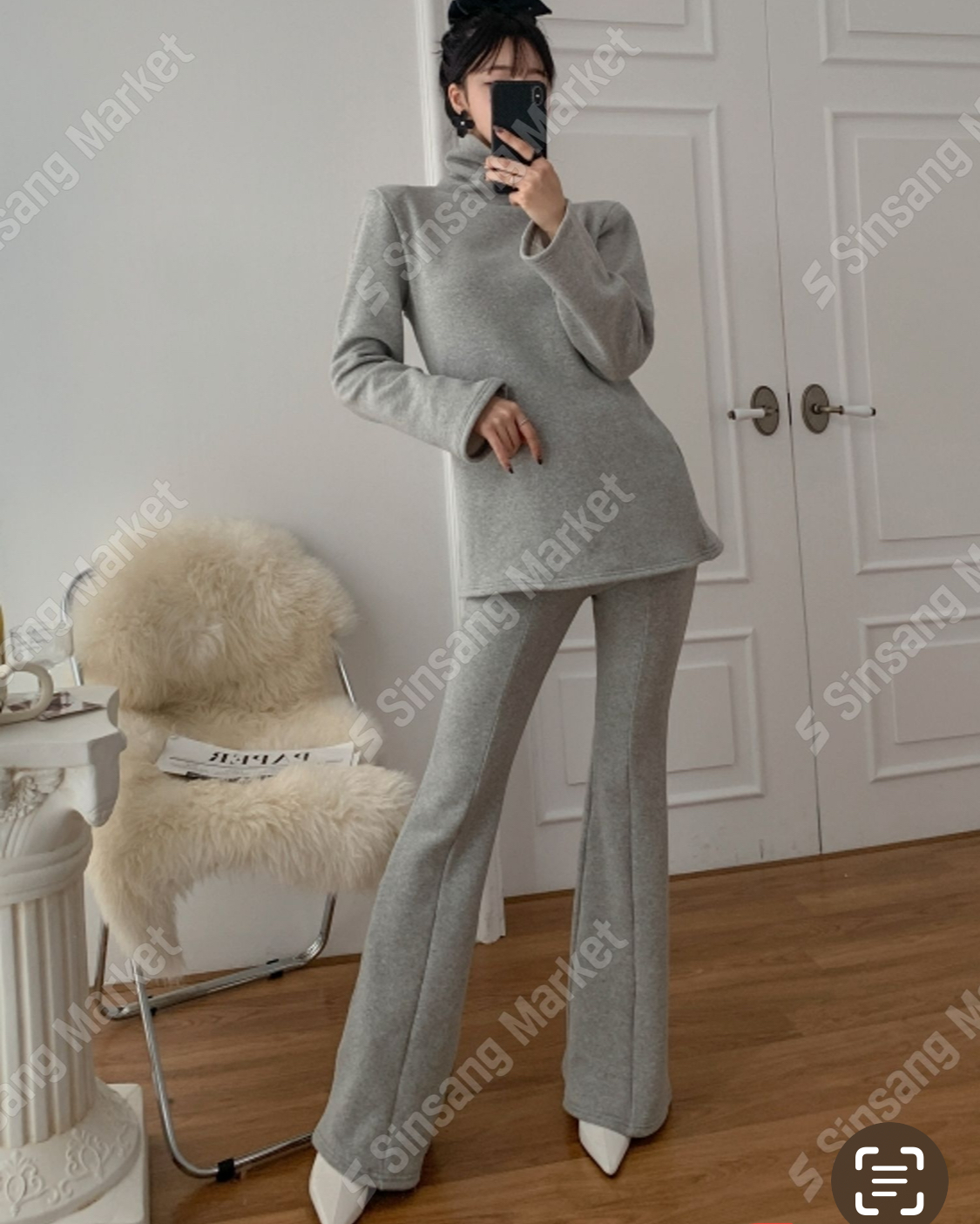 慵懶風休閒高領闊腿褲套裝