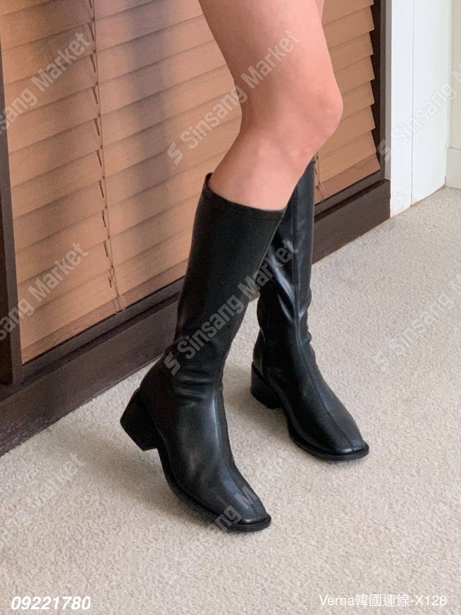 顯瘦吸睛皮革方頭長靴