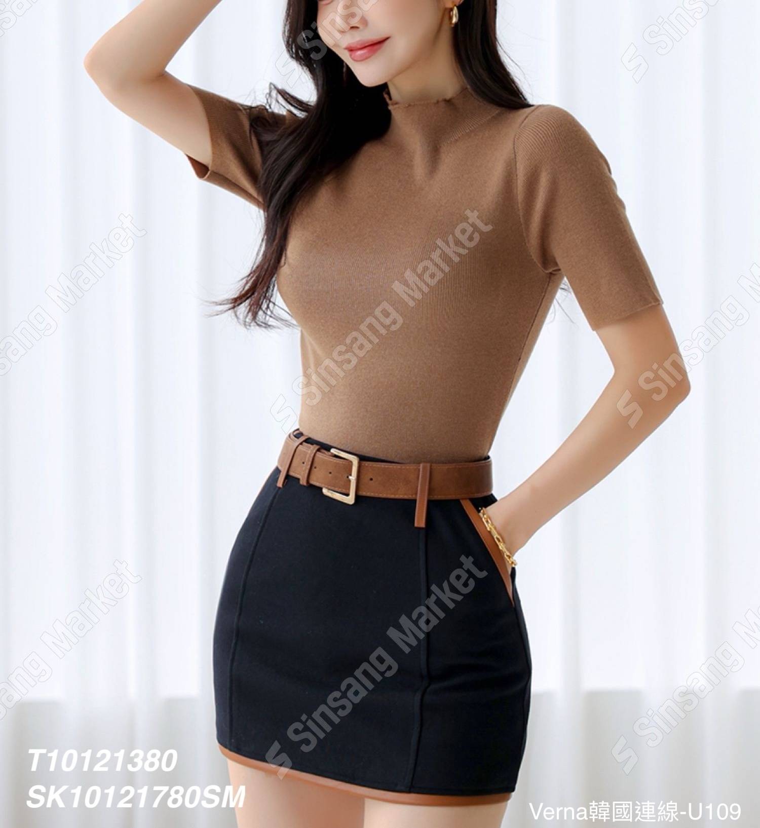 知性典雅皮帶短裙套裝