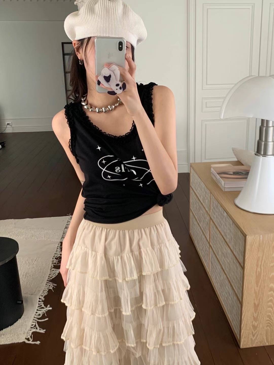 暗黑系星際星星花邊背心上衣
