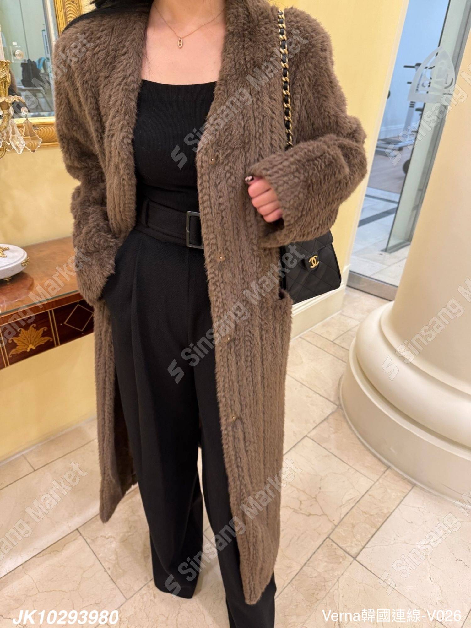 亮麗編織絨毛長版外套