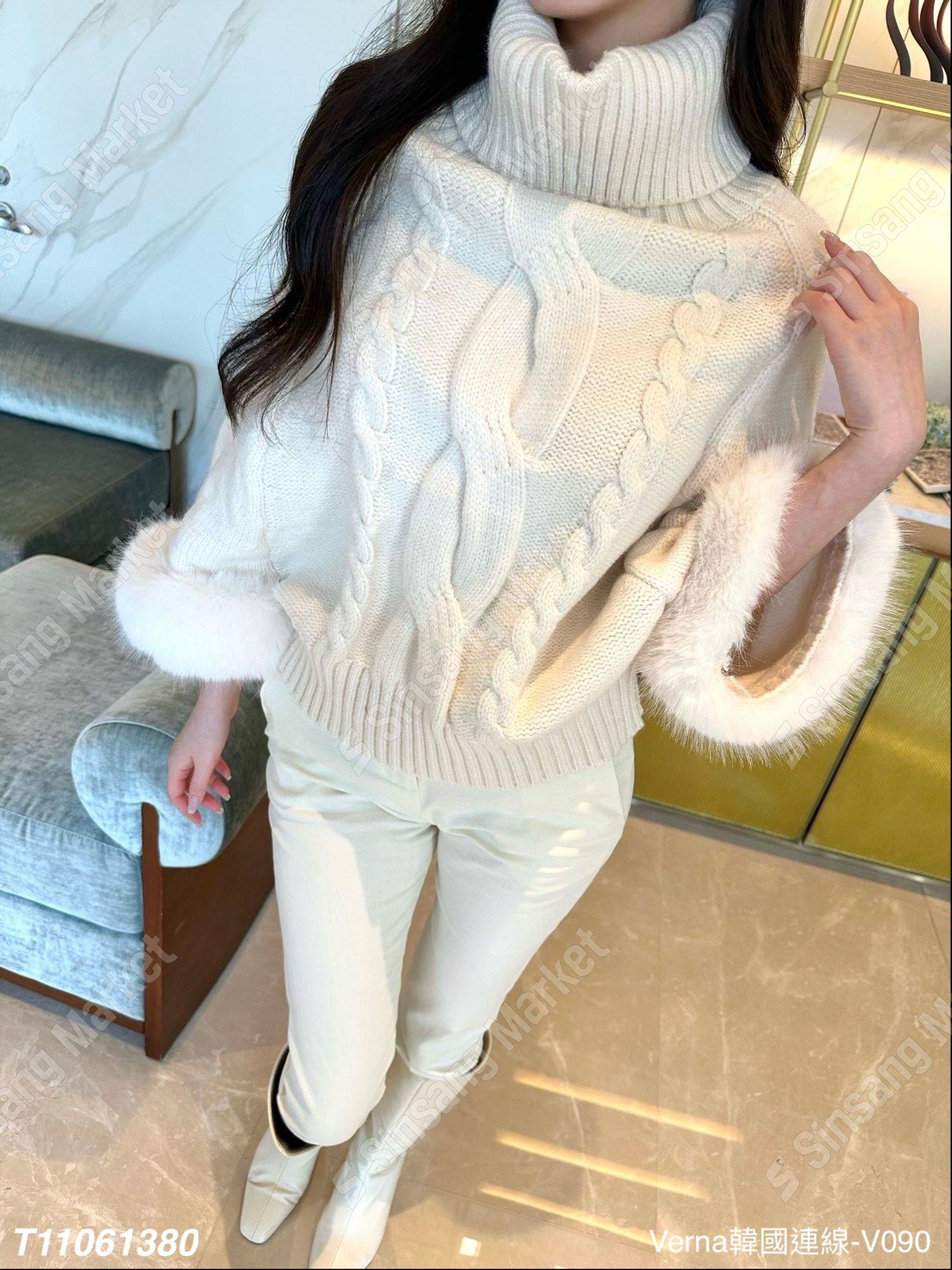 編織麻花針織高領上衣