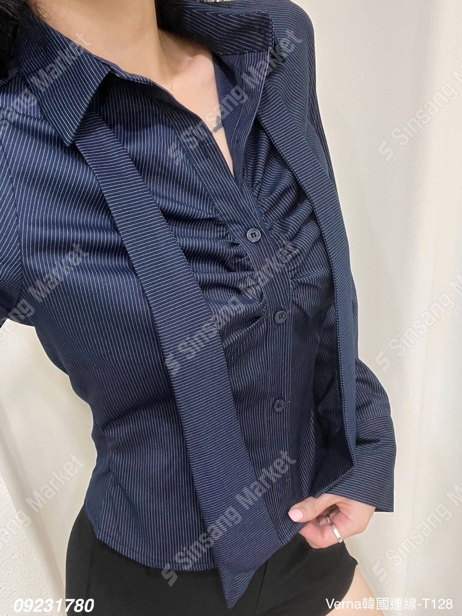 中性細條紋翻領襯衫