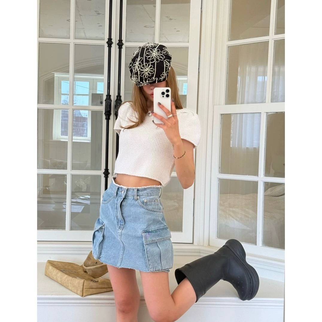 春季工裝多口袋牛仔短裙