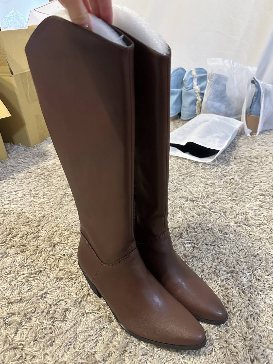 時尚簡約百搭長皮靴
