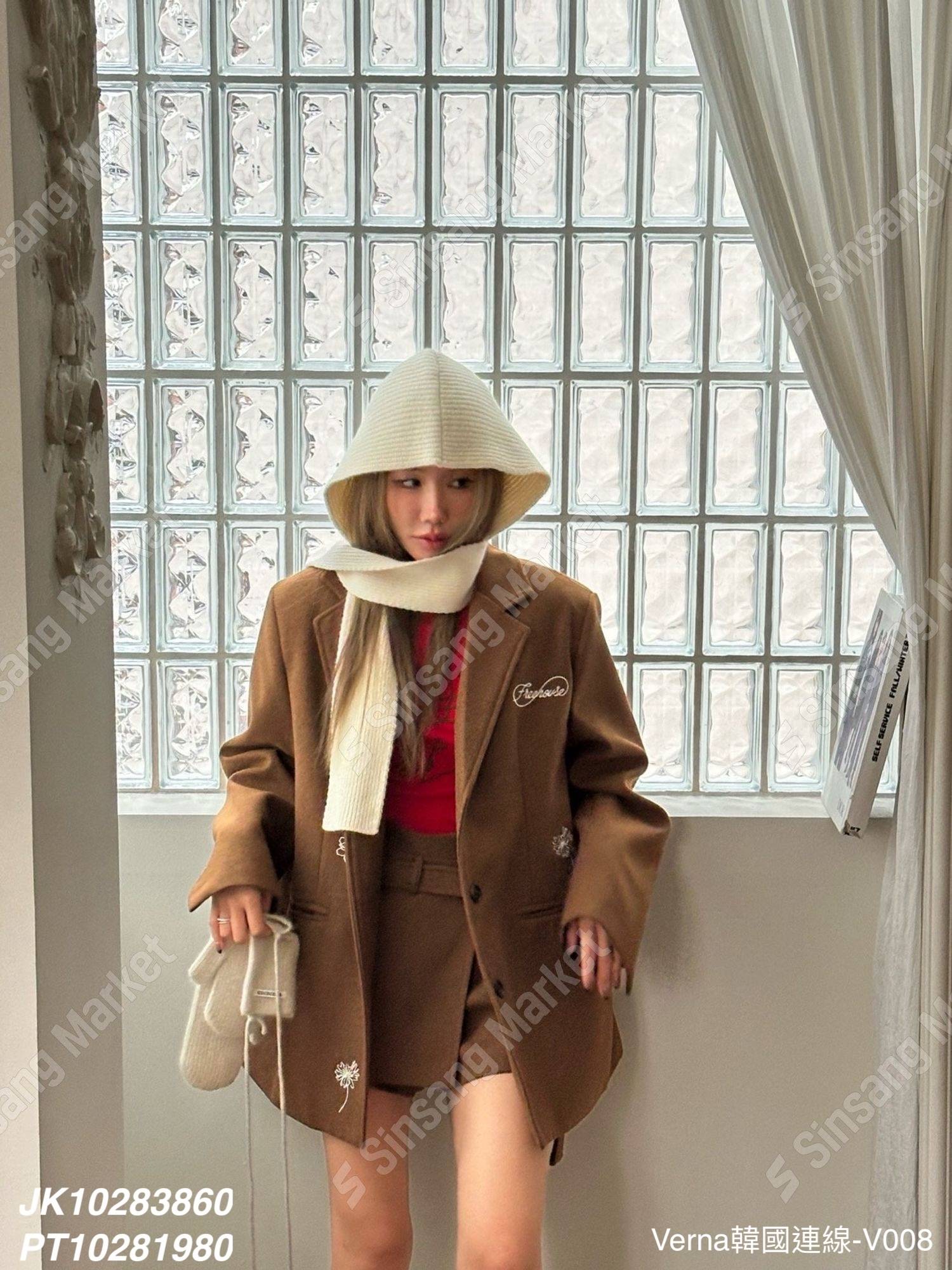 典雅刺繡翻領短裙套裝