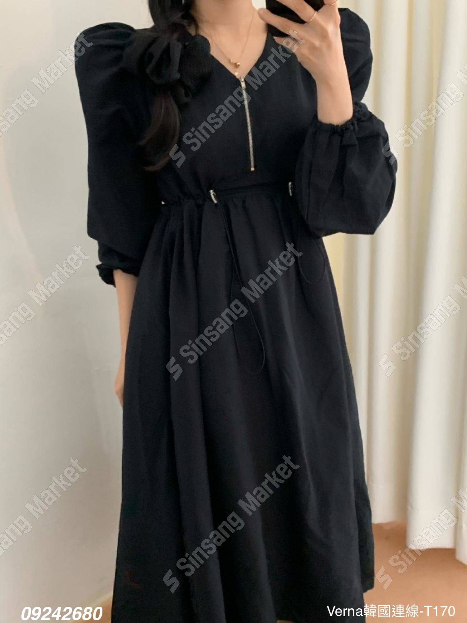 秋季工裝風拉鍊洋裝