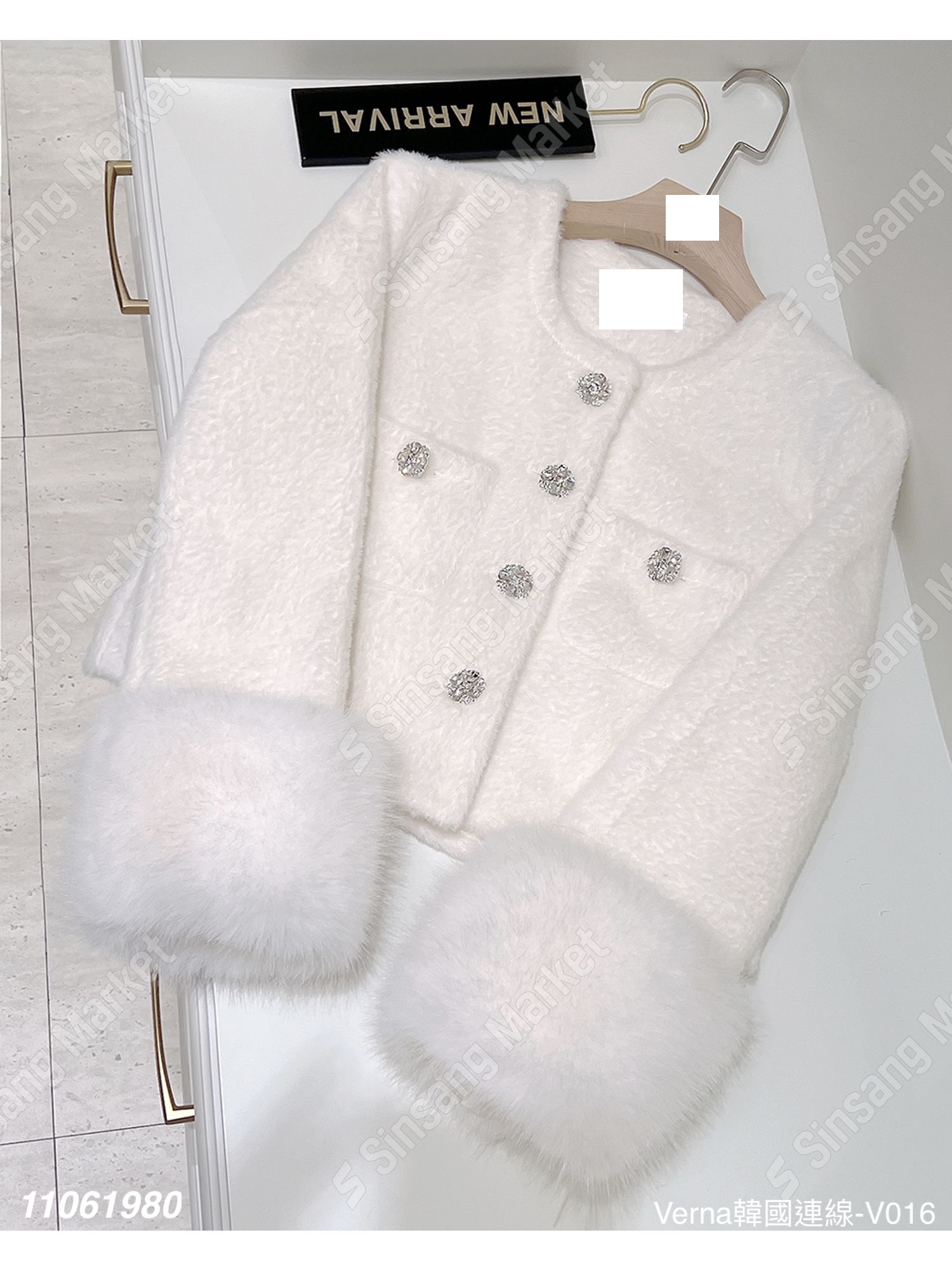 圓領厚磅手袖絨毛外套