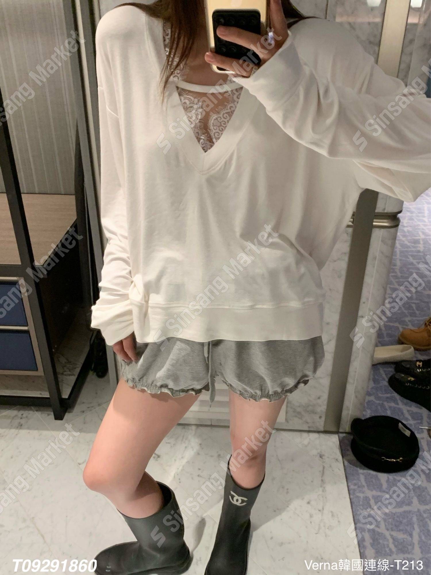 知性Ｖ領蕾絲上衣