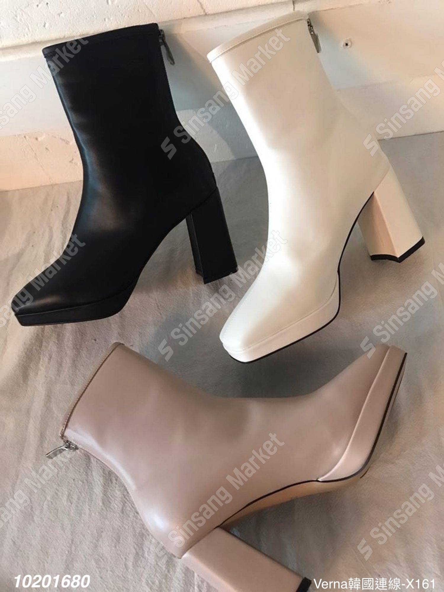 素雅皮革厚底方頭靴