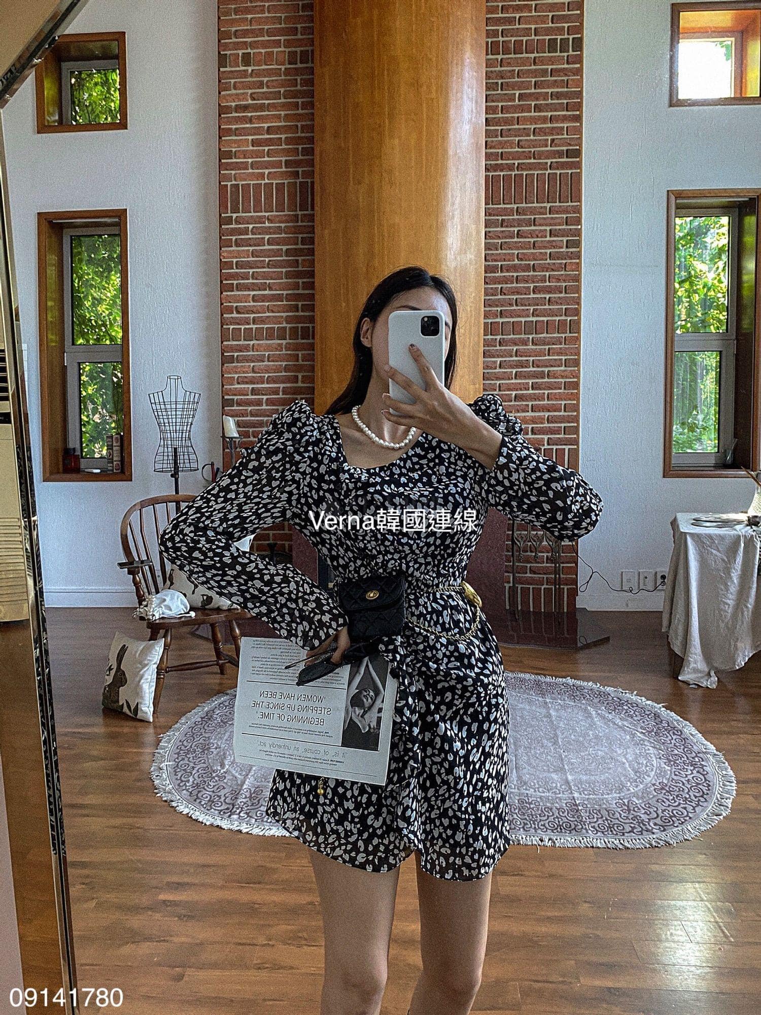 抓皺感領口洋裝