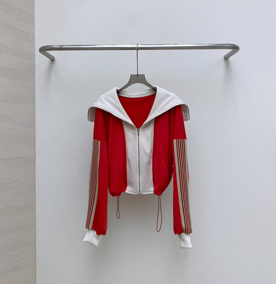 翻領拉鏈休閒撞色短外套